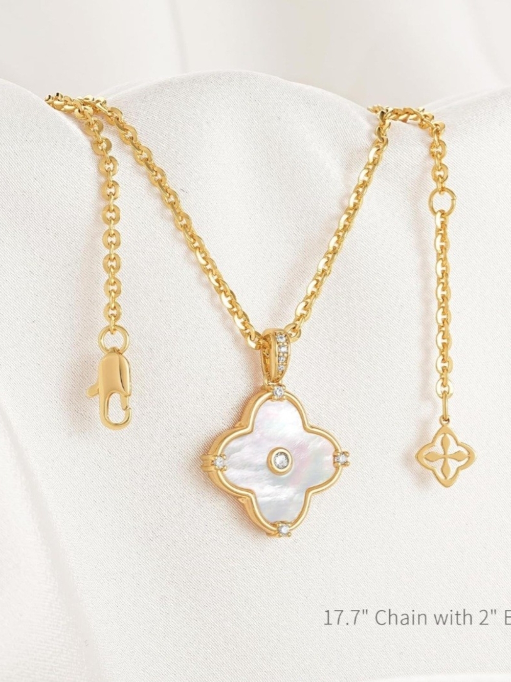 14K Gold Plated Mother-of-Pearl Clover Pendant Necklace and 1 Bracelet